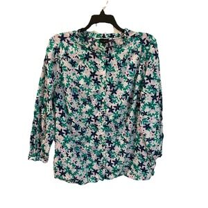 Talbots‎ Womens Blouse Button Front 2X Floral Colorful Long Sleeve Shirt